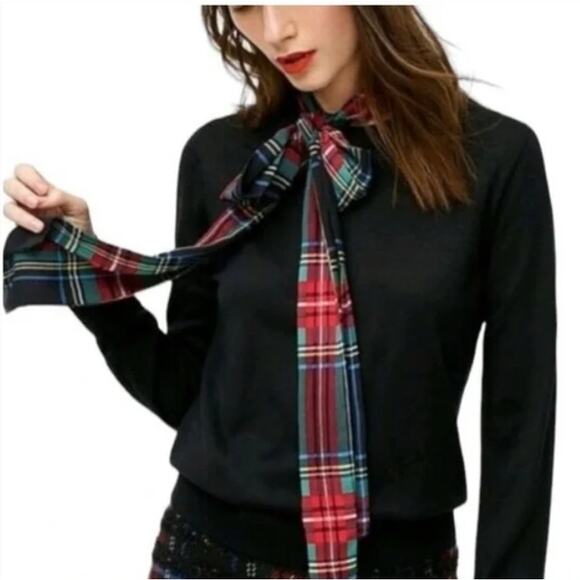 J. Crew Merino Mockneck Sweater Tartan Scarf Size Large - Picture 1 of 9